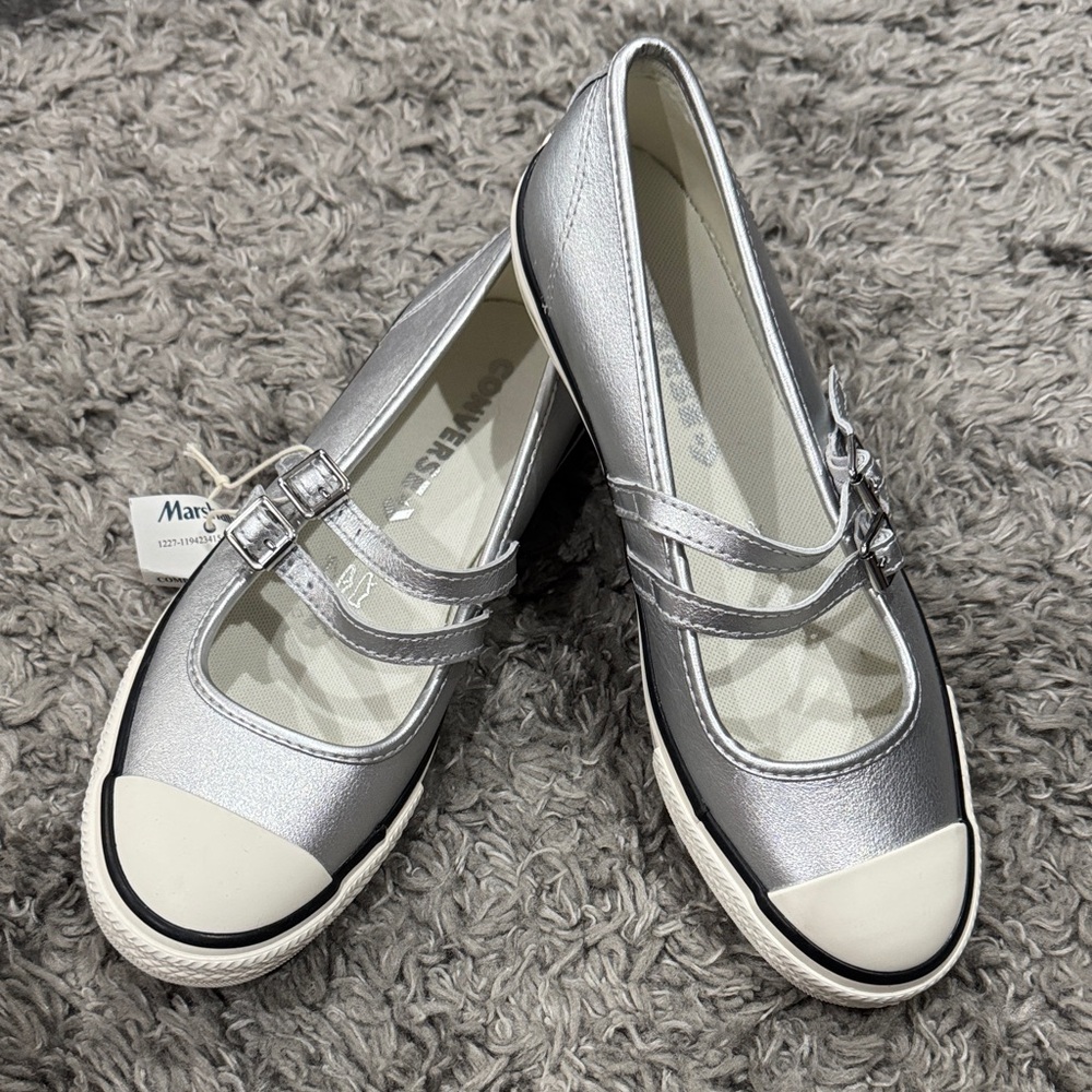 Converse Metallic Silver and White Flats